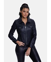 Furniq Uk Women's Denim Style Zipper Jacket Nappa Black