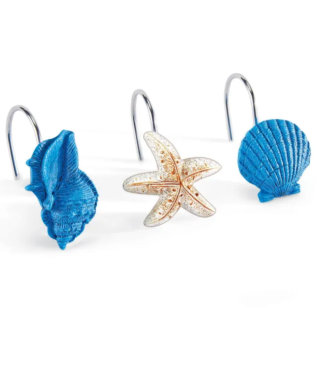 Collections Etc Blue and White Seashell Shower Hooks - Set of 12 - ShopStyle