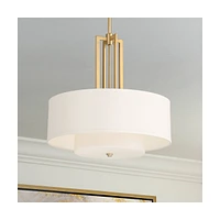 Possini Euro Design Sundry Antique Brass Gold Hanging Pendant Lighting 24" Wide Modern Double Drum Shades Fixture for Dining Room House Entryway Bedro