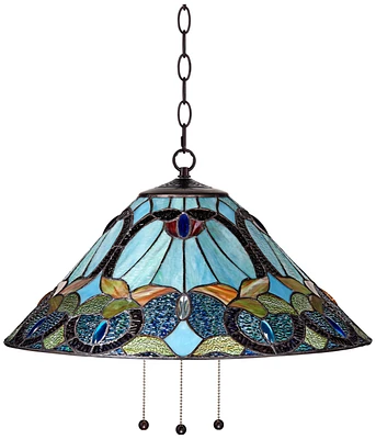 Robert Louis Tiffany Harvest Bronze Plug In Swag Pendant Chandelier Light Fixture 20 1/2" Wide Tiffany Style Blue Multicolored Art Glass for Dining Ro