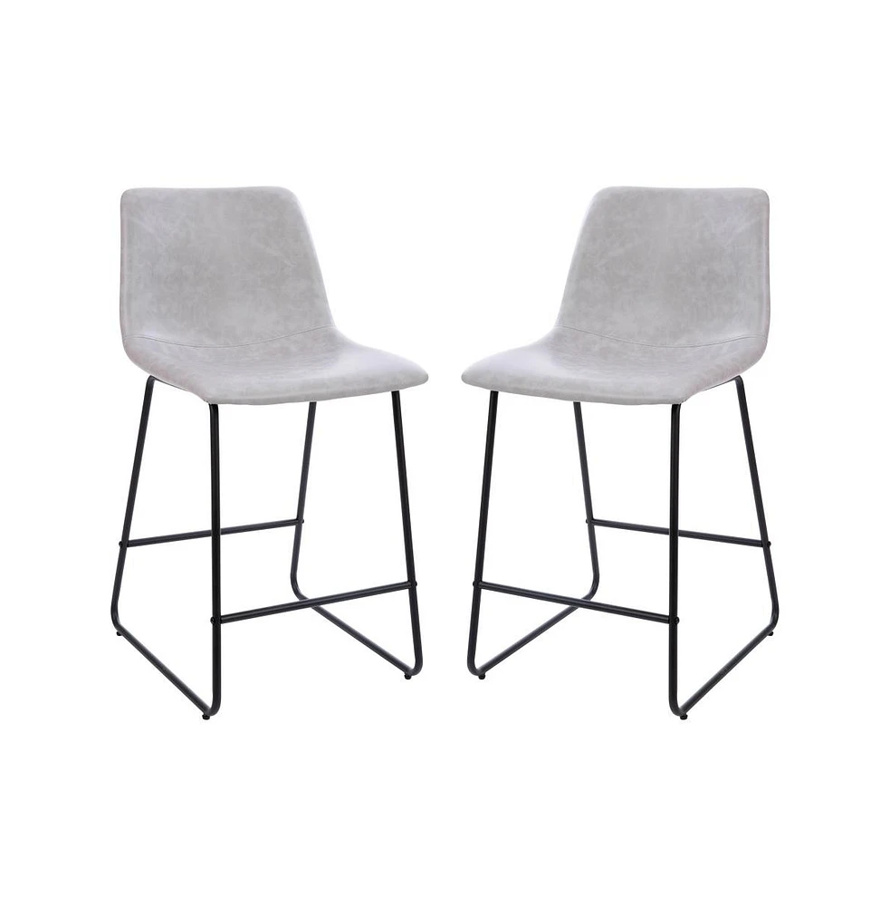 24 Inch Faux Counter Height Bucket Seat Stools, Set Of 2