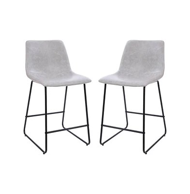 24 Inch Faux Counter Height Bucket Seat Stools, Set Of 2