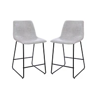 24 Inch Faux Counter Height Bucket Seat Stools, Set Of 2