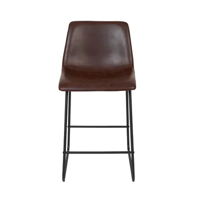 24 Inch Faux Counter Height Bucket Seat Stools, Set Of 2