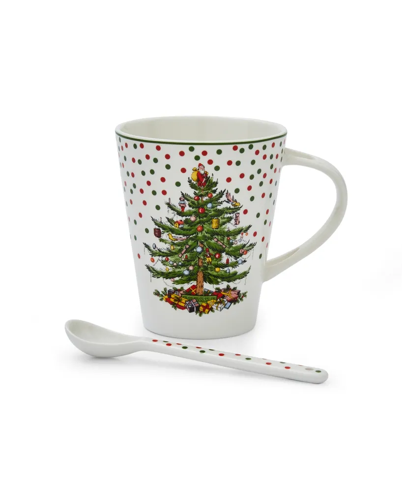 Christmas Tree Polka Dot Mug & Spoon Set