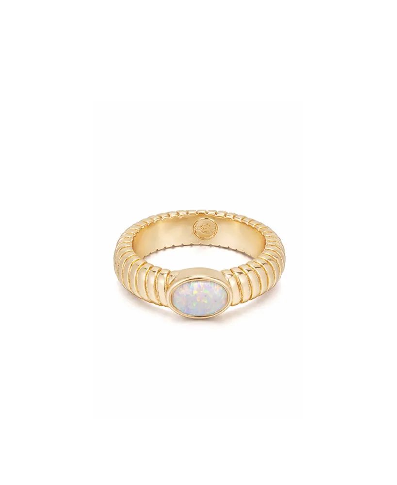 Ettika Opal Center Stone 18K Gold Plated Flex Ribbed Ring