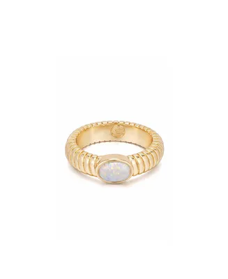 Ettika Opal Center Stone 18K Gold Plated Flex Ribbed Ring