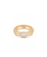 Ettika Opal Center Stone 18K Gold Plated Flex Ribbed Ring