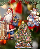 Designocracy Traveling Santa Wooden Ornaments Set of 3 by G.DeBrekht