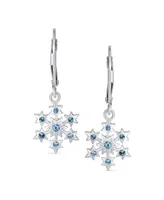 Delicate Holiday Party Christmas Snowflake Star Drop Lever back Earrings For Women For Teen Simulated Ice Blue Topaz .925 Sterling Silver