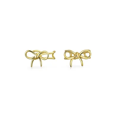 Simple Dainty Bow Ribbon Cartilage Ear Cuffs Clip Wrap Helix Earrings Pair Non Pierced Ear 14K Gold Plated.925 Sterling Silver
