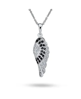 Two Tone Pave Black White Cubic Zirconia Cz Spiritual Guardian Angel Wing Feather Dangle Pendant Necklace For Women For Teen