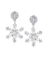 Bling Jewelry Winter Holiday Party Cz Cubic Zirconia Christmas Flower Frozen Snowflake Dangle Earrings For Women Sterling Silver