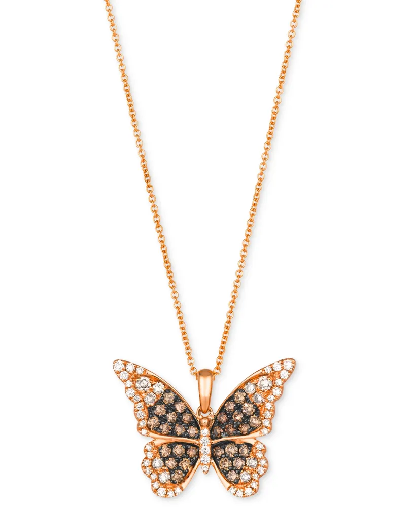 Le Vian Ombre Chocolate Ombre Diamond & Vanilla Diamond Butterfly 20" Adjustable Pendant Necklace (3/4 ct. t.w.) in 14k Rose Gold