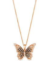 Le Vian Ombre Chocolate Ombre Diamond & Vanilla Diamond Butterfly 20" Adjustable Pendant Necklace (3/4 ct. t.w.) in 14k Rose Gold