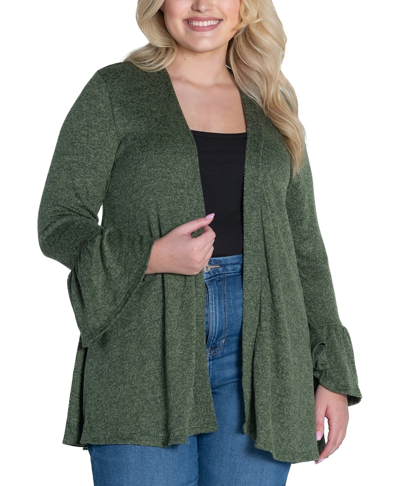 24seven Comfort Apparel Plus Size Bell Sleeve Open Cardigan Sweater