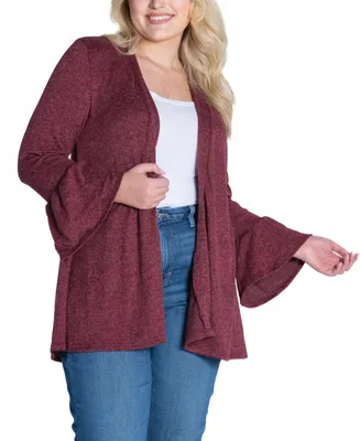 24seven Comfort Apparel Plus Size Bell Sleeve Open Cardigan Sweater
