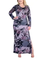 24seven Comfort Apparel Plus Size Long Sleeve Side Slit Maxi Dress