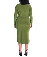24seven Comfort Apparel Plus Long Sleeve High Low Dress