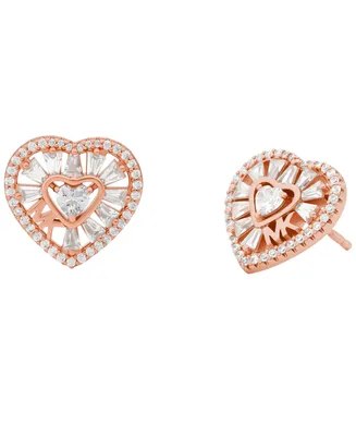 Michael Kors Sterling Silver or Rose Gold-Plated Tapered Baguette Heart Stud Earrings
