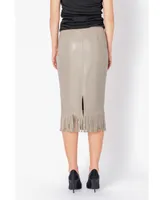 endless rose Women's Pu Fringe Pencil Midi Skirt