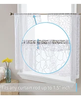 Hlc.me Audrey Embroidered Sheer Voile Window Curtain Short Rod Pocket Tiers for Kitchen, Bedroom