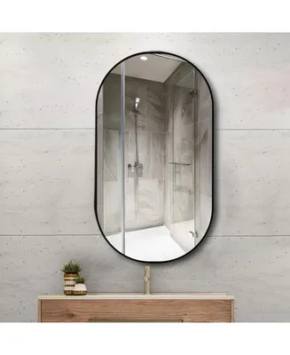 Simplie Fun Wall Mounted Mirror, 36"X 18" Oval Bathroom Mirror, Vanity Wall Mirror W/ Stainless