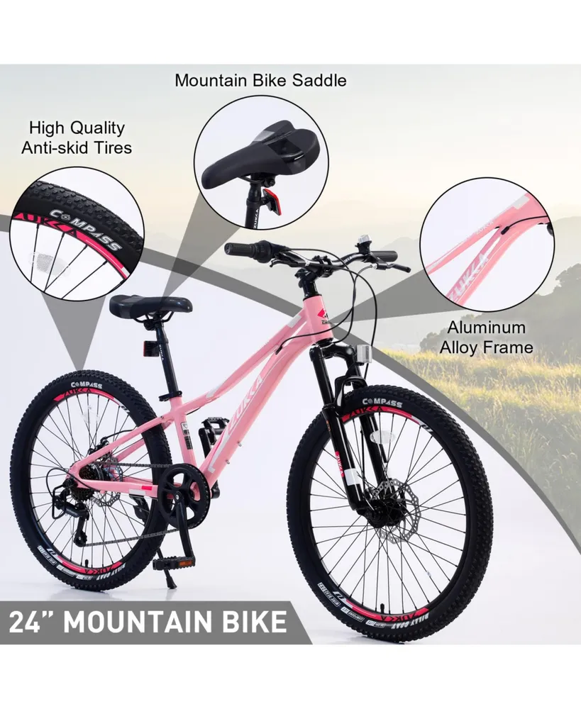 Simplie Fun Mountain Bike For Girls And Boys Mountain 24 Inch Shimano 7-Speed Bike