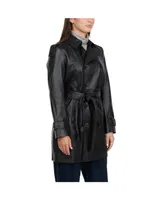 Badgley Mischka Women's Triss Genuine Leather Double Breasted Trench coat