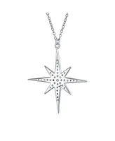 Bling Jewelry Celestial Pave Cubic Zirconia Cz Shinning North Star Burst Star Pendant Necklace For Women For Sterling Silver