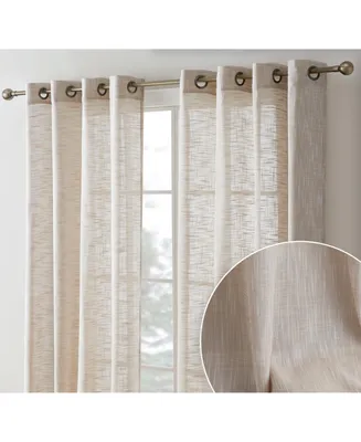 Hlc.me Madison Faux Linen Textured Semi Sheer Privacy Sun Light Filtering Transparent Window Grommet Long Thick Curtains Drapery Panels for Bedroom