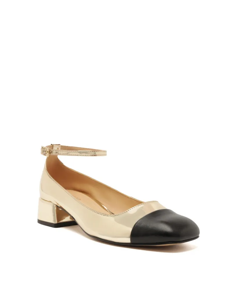 Arezzo Women's Chloe Ankle Strap Low Block Heel Pumps - Gold