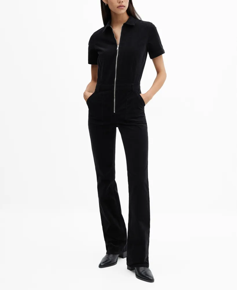 Mango Women's Zipper Corduroy Jumpsuit