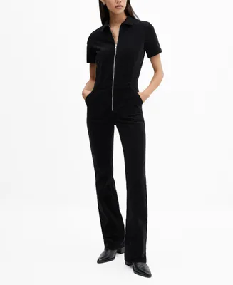 Mango Women's Zipper Corduroy Jumpsuit