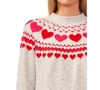 CeCe Women's Heart Fair Isle Funnel Neck Sweater