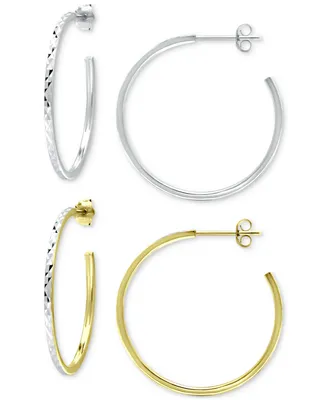 Giani Bernini 2-Pc. Set Textured Medium Hoop Earrings in Sterling Silver & 18k Gold-Plate, 1-1/4", Created for Macy's - Two