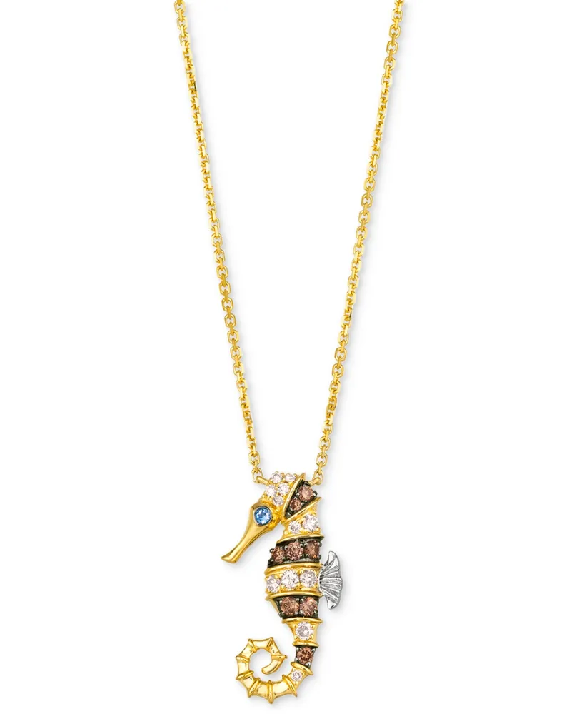 Le Vian Nude Diamond & Chocolate Diamond (1/3 ct. t.w.) & Blueberry Sapphire Accent Seahorse Adjustable 19" Pendant Necklace in 14k Two Tone Gold