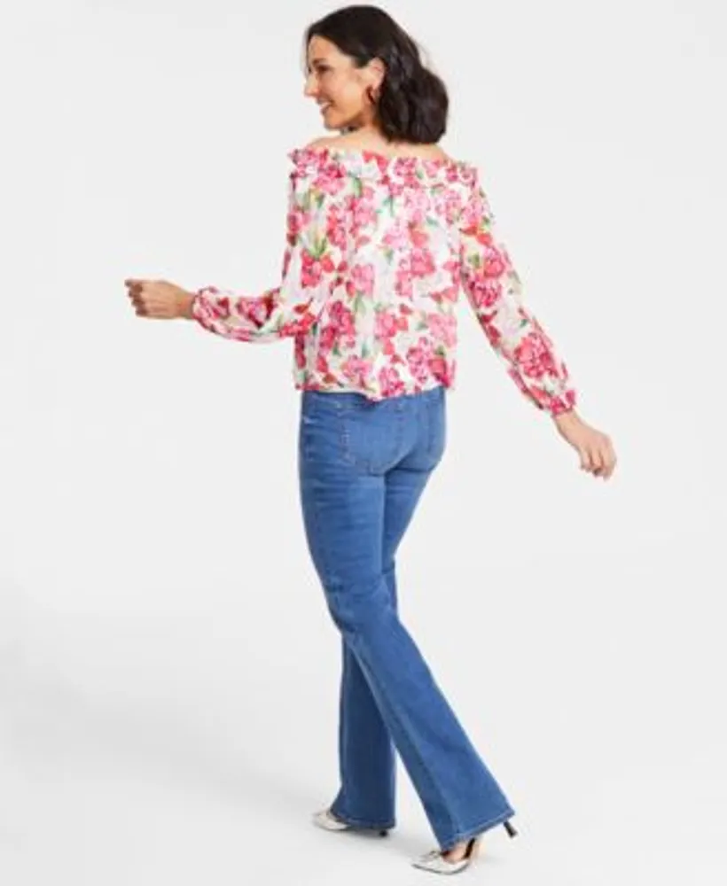 I.N.C. International Concepts Womens Off The Shoulder Blouse Bootcut Denim Jeans Created For Macys