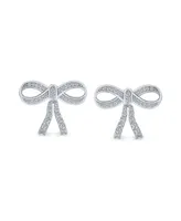 Bling Jewelry Delicate Dainty Ribbon Birthday Present Pave Cz Bow Stud Earrings For Women ForSterling Silver