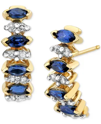 Sapphire (1 ct. t.w.) & Diamond (1/4 ct. t.w.) Marquise Curved Drop Earrings in 14k Gold