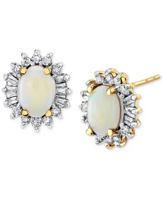 Opal (5/8 ct. t.w.) & Diamond (1/4 ct. t.w.) Halo Stud Earrings in 14k Gold