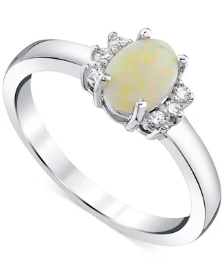 Opal (1/2 ct. t.w.) & Diamond (1/10 ct. t.w.) Ring in 14k White Gold