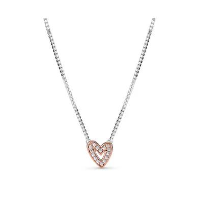 Pandora Moments 14K Rose Gold-Plated Sparkling Cubic Zirconia Freehand Heart Necklace