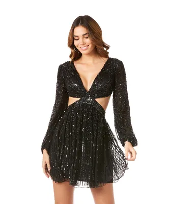 Lara Women's Long Sleeve Cut Out Dress with Lace Up Back