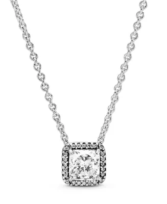 Pandora Timeless Sterling Silver Square Sparkle Cubic Zirconia Halo Necklace