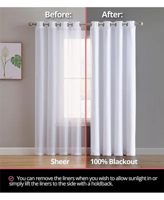 Hlc.me White Thermal Insulated 100% Blackout Curtain Liner Grommet Panels - Complete Darkness & Privacy, Energy Efficient