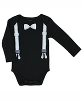 Baby Mode Boys Suspender Bodysuit, Pants and Socks, 3 Piece Set