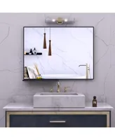 Simplie Fun Modern Bathroom Mirror With Storage Shelf Rectangular Black Wall Mirrors for Bathroom Living Room Bedroom Hanging Mirror Aluminum Frame 48