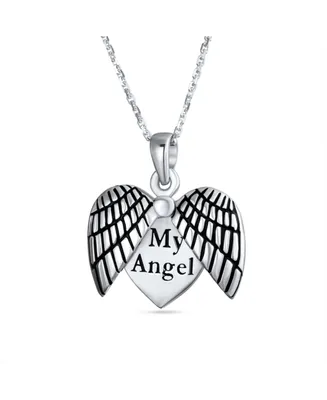 Engraved Saying My Angel Feather Wing Heart Shape Locket Necklace Pendant For Daughter For Women .925 Sterling Silver