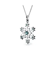 Bling Jewelry Frozen Winter Holiday Party Ice Blue Christmas Snowflake Star Pendant Necklace For Women For Sterling Silver